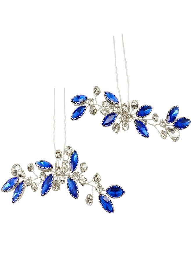 BETITETO Crystal Bridal Hair Pins Sparkle White Blue Rhinestone Wedding Hair Piece Accessories for Women Girls (Pack of 2) - Image 5